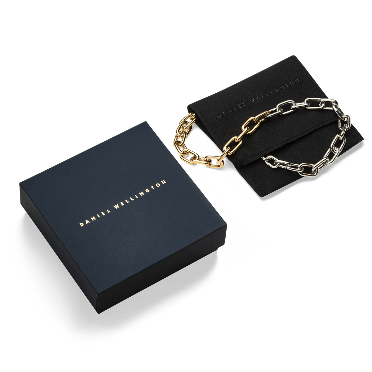 Contrast Link Necklace Two Tone Gold