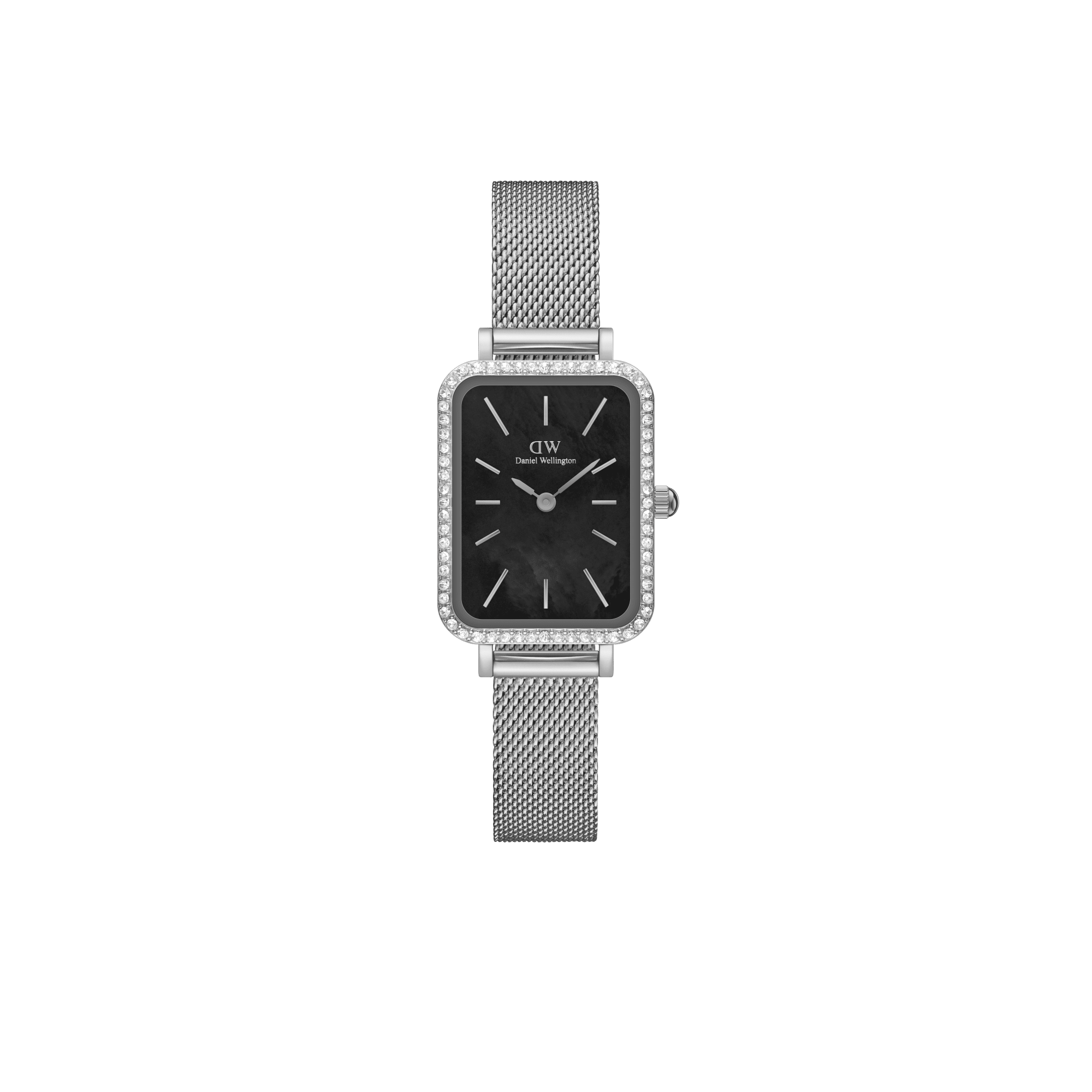 Quadro Bezel black MOP watch - with silver strap | DW Quadro Bezel black MOP watch - with silver strap | DW
