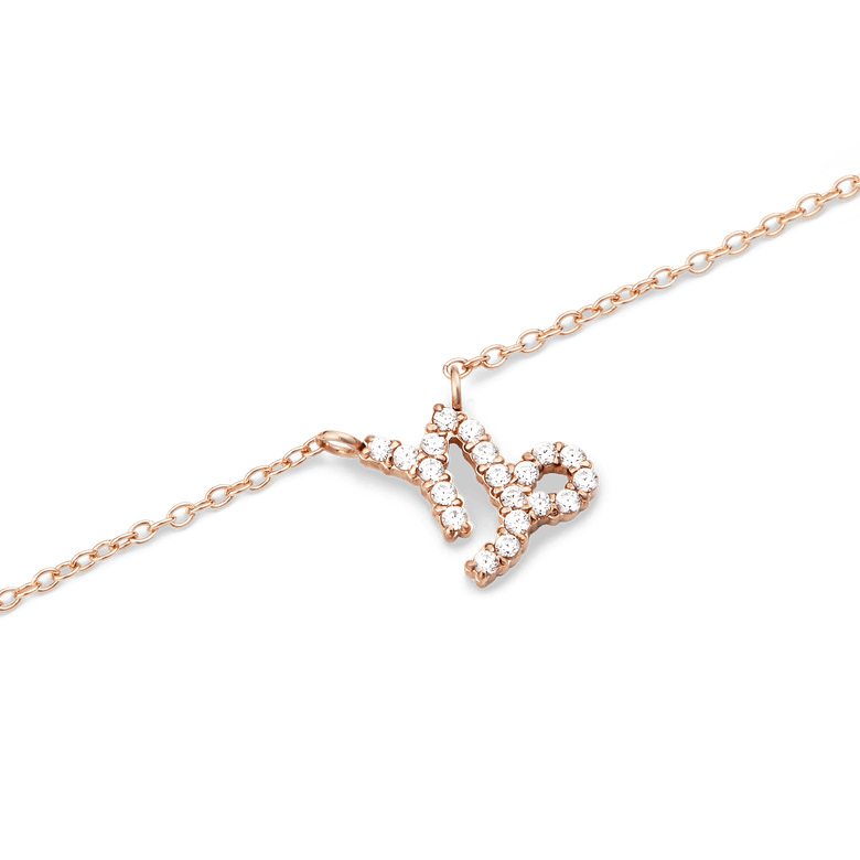 Crystal Zodiac Chain Necklace Rose Gold