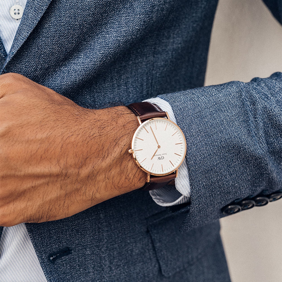 Bristol Rose Gold watch with white dial for men DW - Main Image