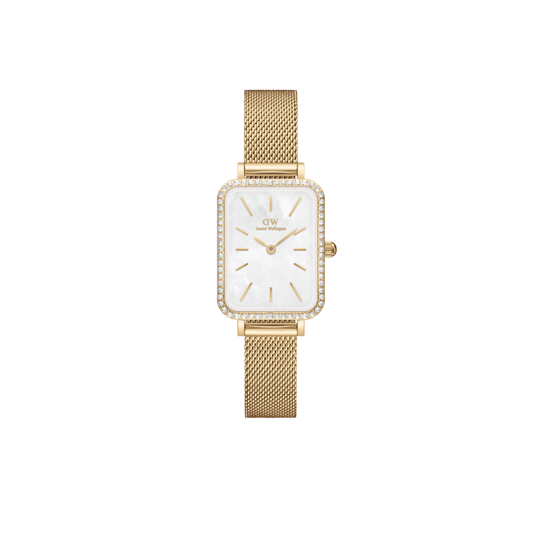 Quadro Bezel white MOP watch - with gold strap | DW