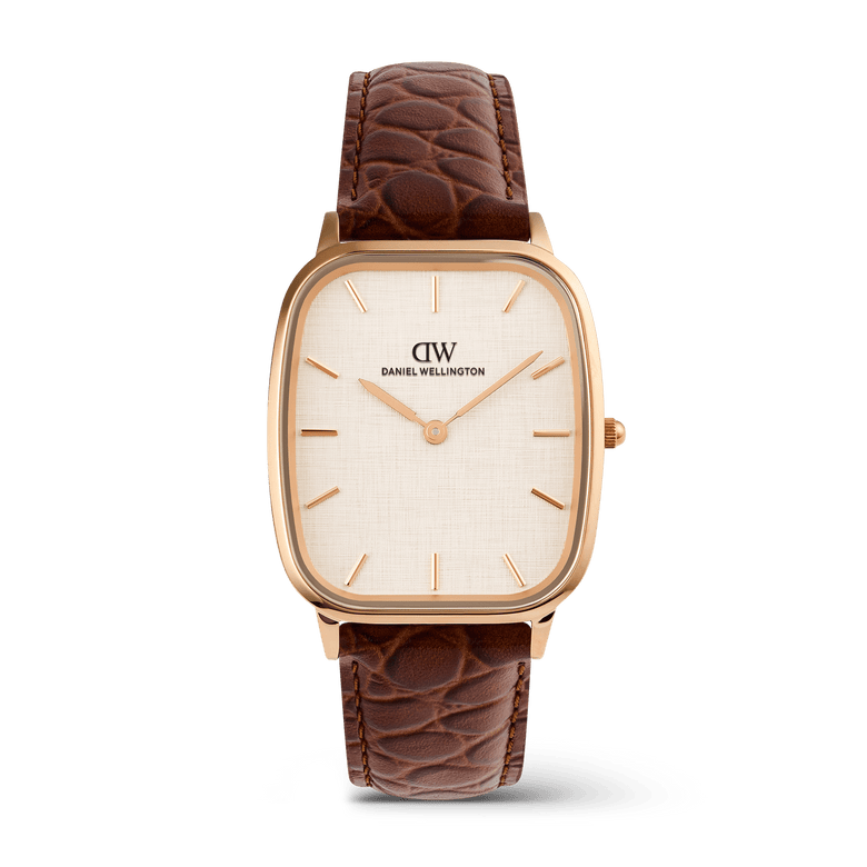 Marlon Brown Croc Belly Linen Rose Gold