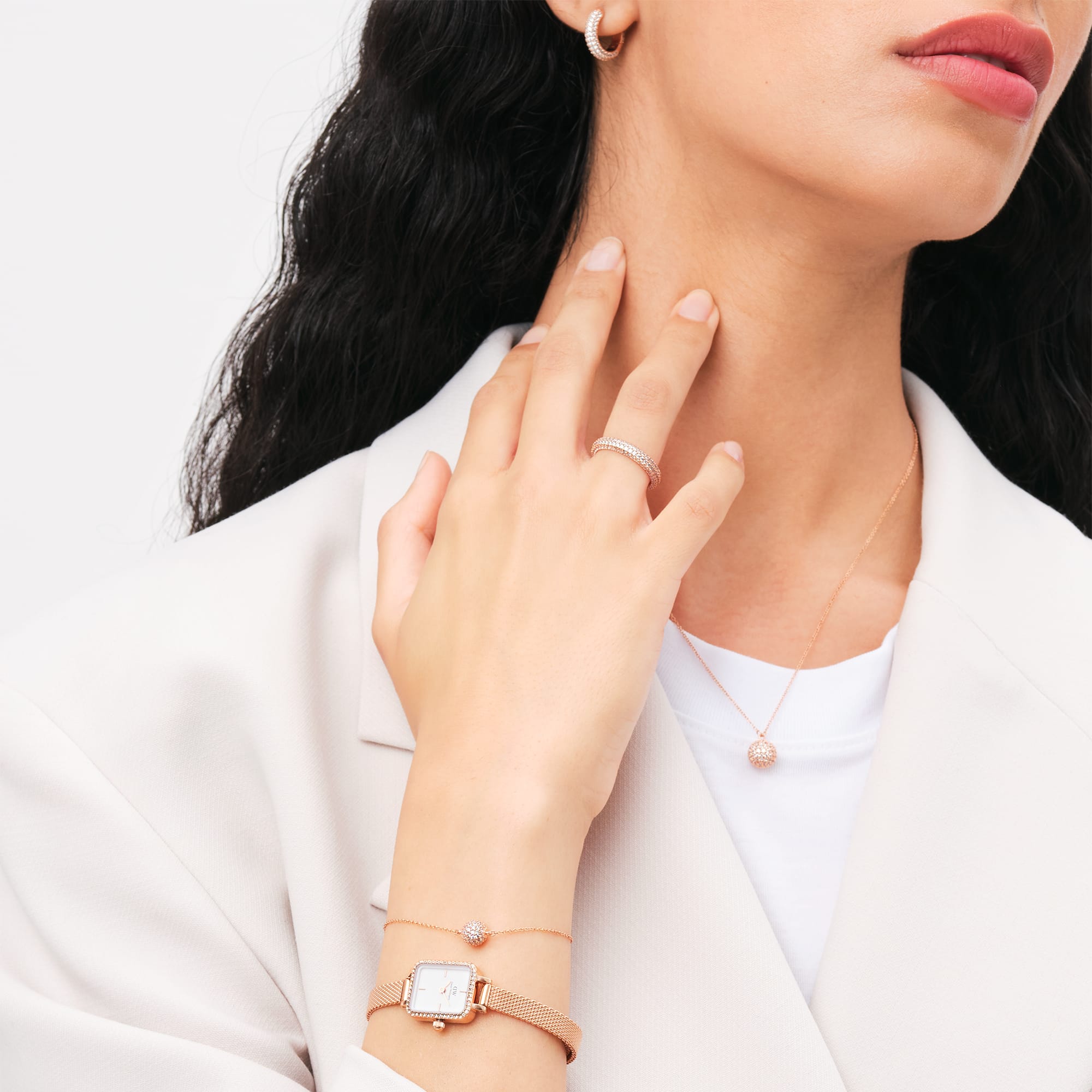 Pave Crystal Pendant Bracelet Rose Gold