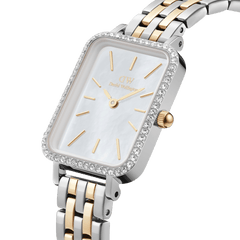 Quadro Bezel white MOP watch - with gold & silver strap | DW
