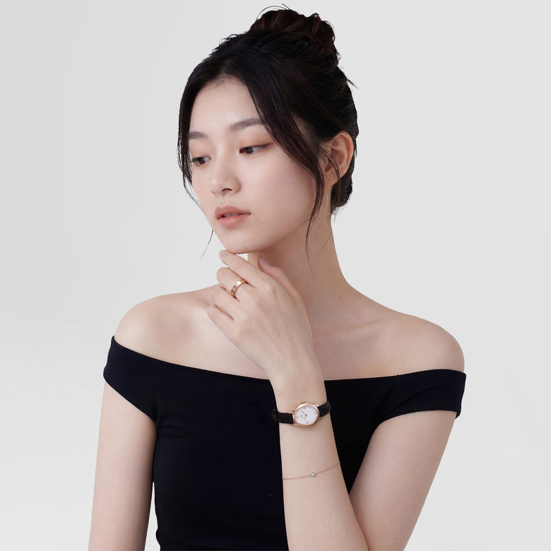 Ophelia Mini Black Lizard White Guilloché Rose Gold