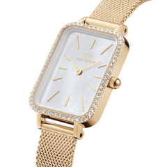 Quadro Bezel white MOP watch - with gold strap | DW