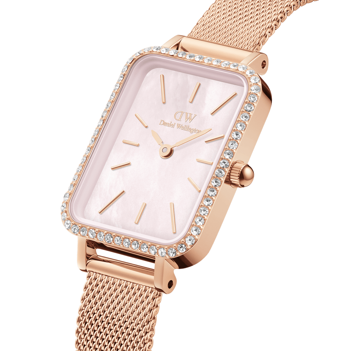 Quadro Bezel pink MOP watch - with rose gold strap | DW Quadro Bezel pink MOP watch - with rose gold strap | DW