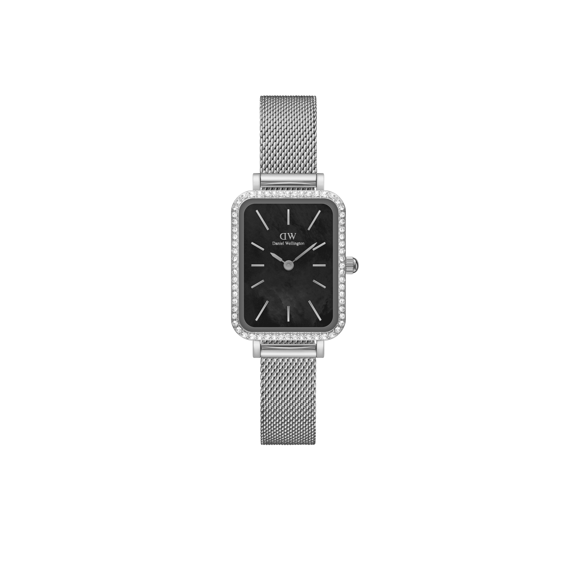 Quadro Bezel black MOP watch - with silver strap | DW