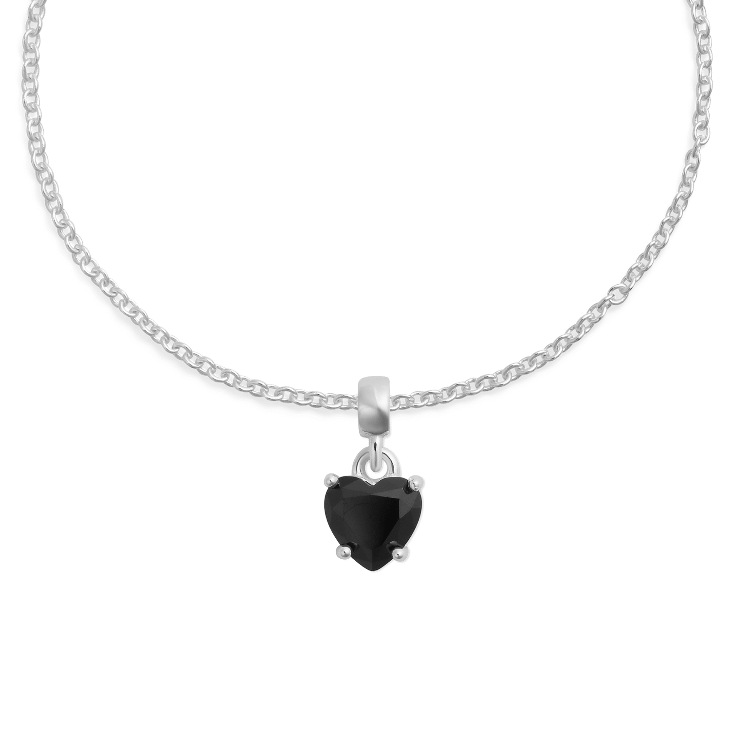 Charm Heart Crystal Black Silver Charm Heart Crystal Black Silver