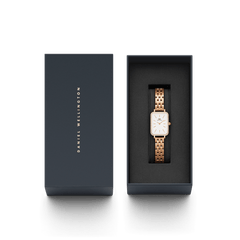 Quadro Bezel white dial watch - with rose gold strap | DW
