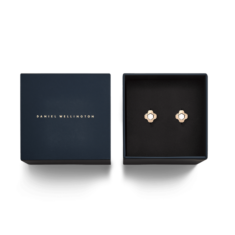 North Star Earrings Small White Enamel Rose Gold