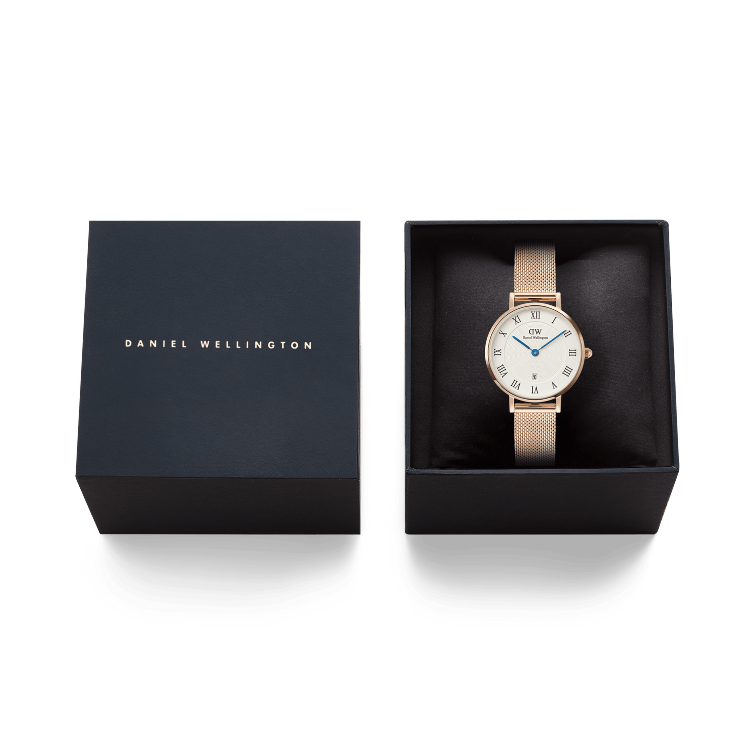 Petite Roman Numerals Date Rose Gold