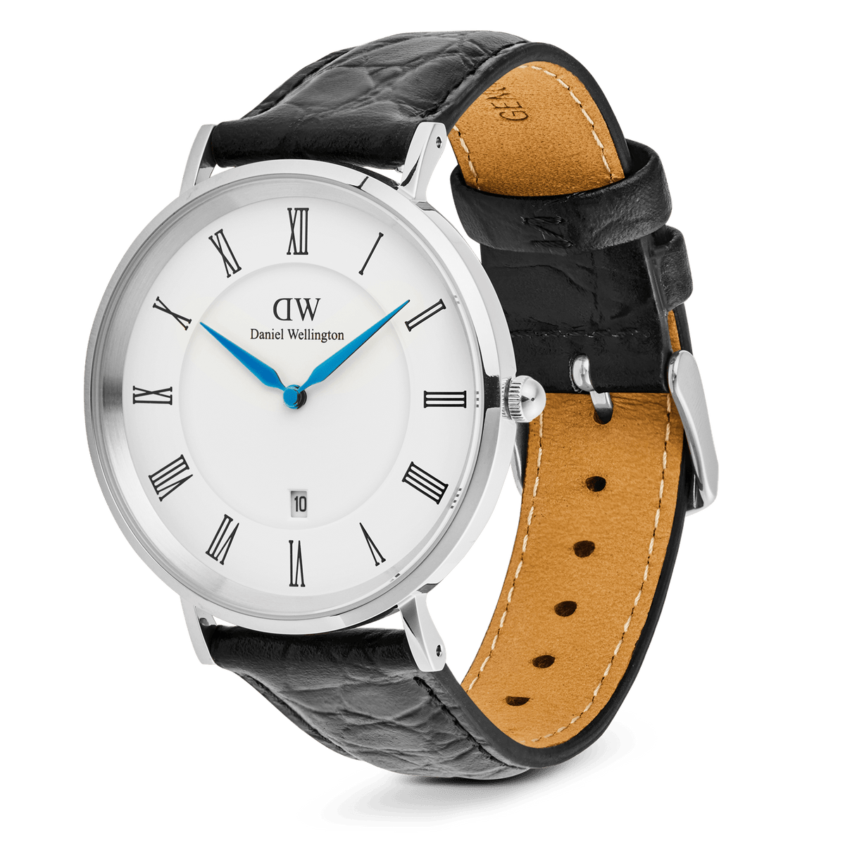 Classic Roman Numerals Date Black Croc Belly Silver Classic Roman Numerals Date Black Croc Belly Silver