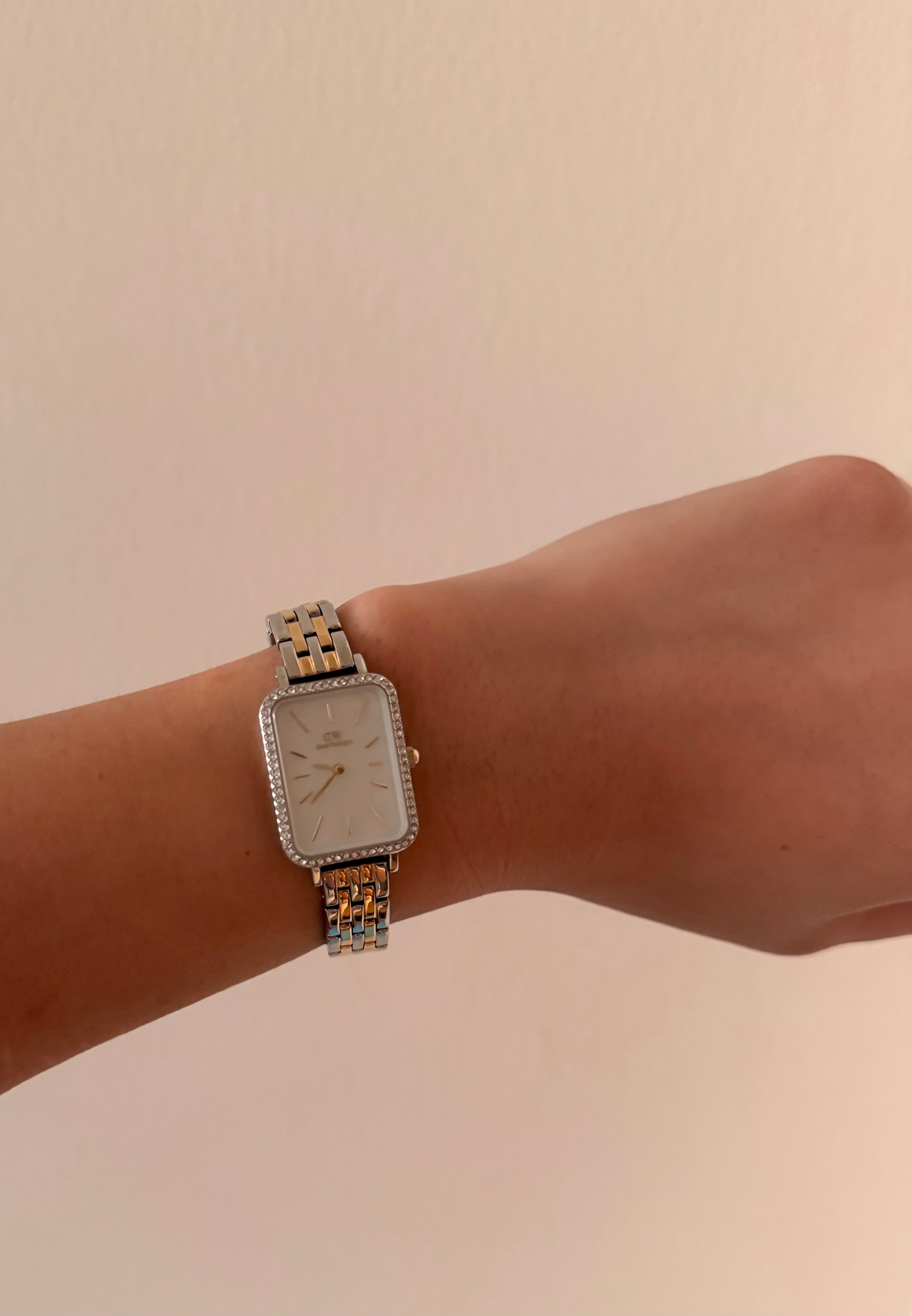 Quadro Bezel white MOP watch - with gold & silver strap | DW