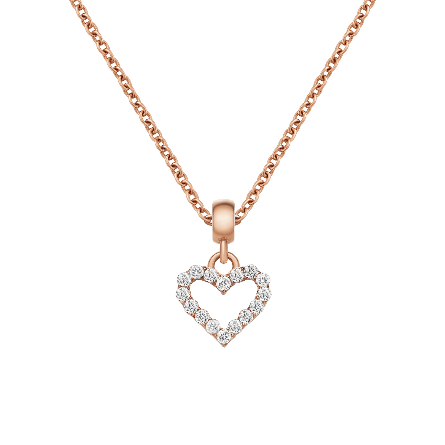 Heart Contour White Crystal Charm Rose Gold