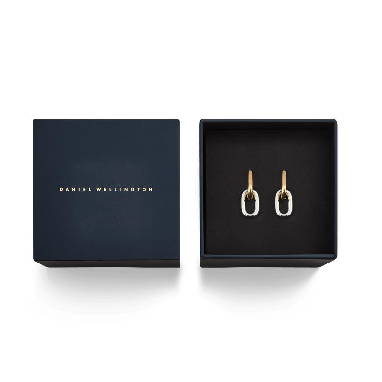Contrast Link Earrings Two Tone Gold