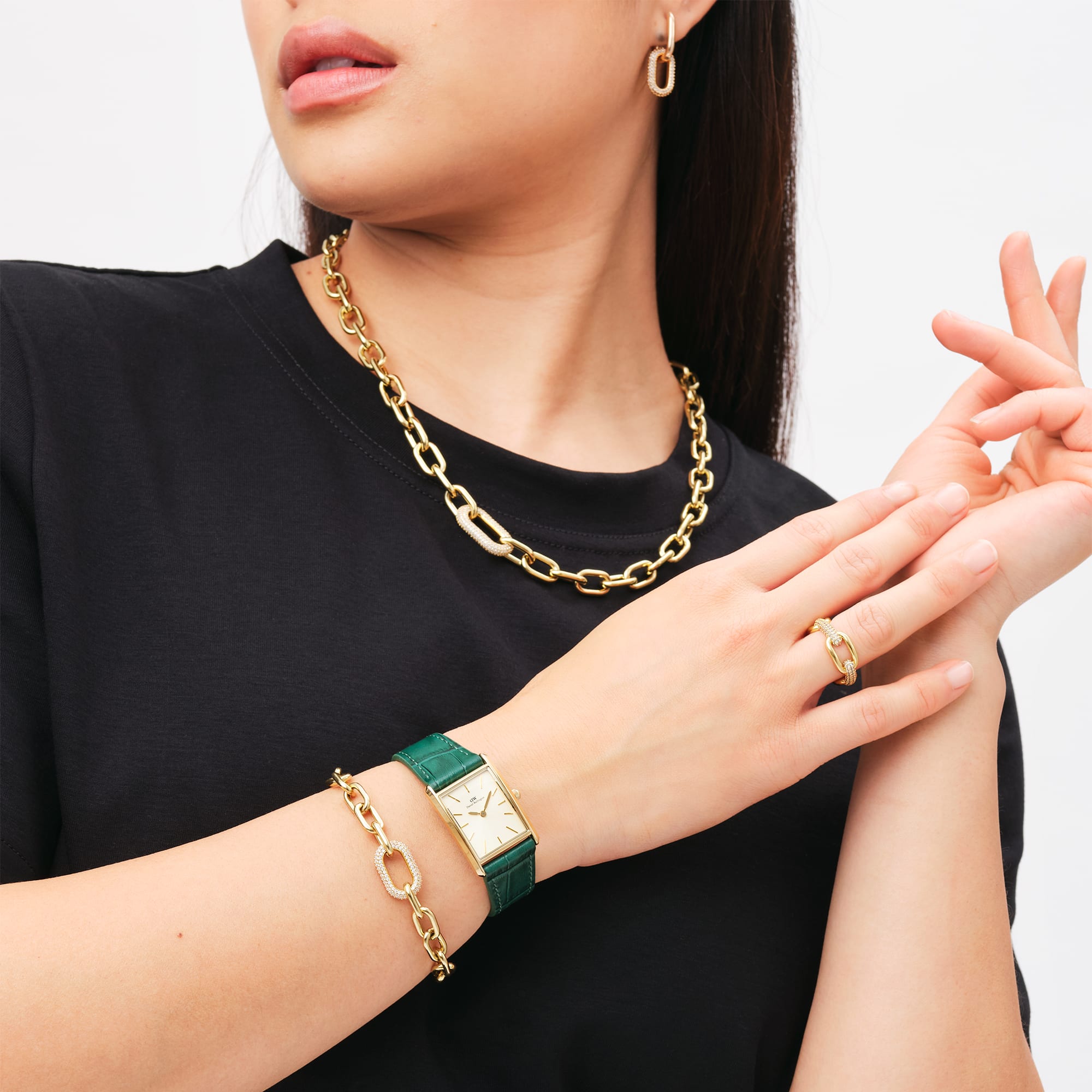 【限定セール！】 Crystal Link Ring Gold | DW アクセサリー