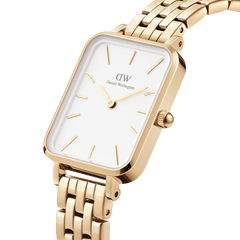 Quadro 5-Link - Women's gold watch with white dial| DW
